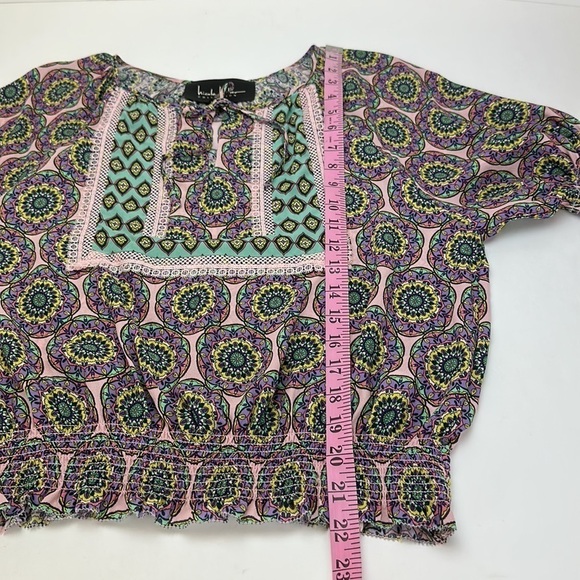 Nicole Miller Glassflower Silk Blend Peasant Top Blouse Medium Puff Slee… - Picture 14 of 16